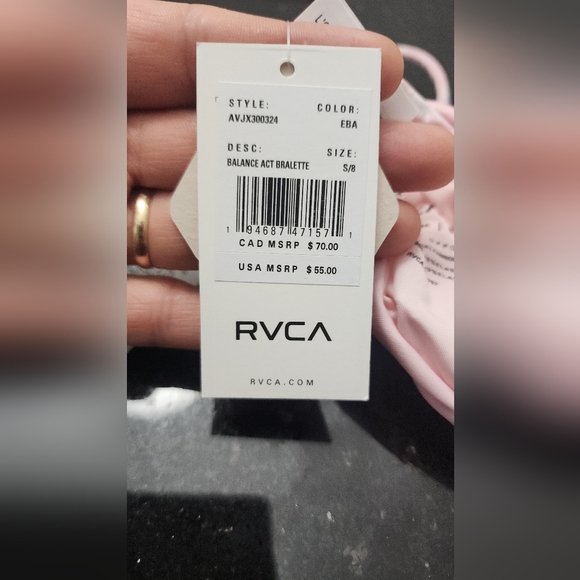 RVCA Balance Act Pink /White Ying Yang Print Bralette Bikini Top. Size: S. NWT - Picture 11 of 11